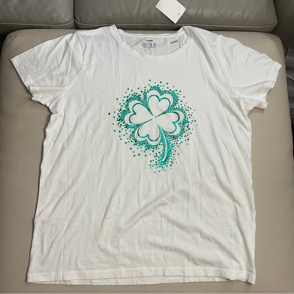 J. Crew Women’s Bling Bling Shamrock Graphic Tee - Size L - Picture 3 of 7